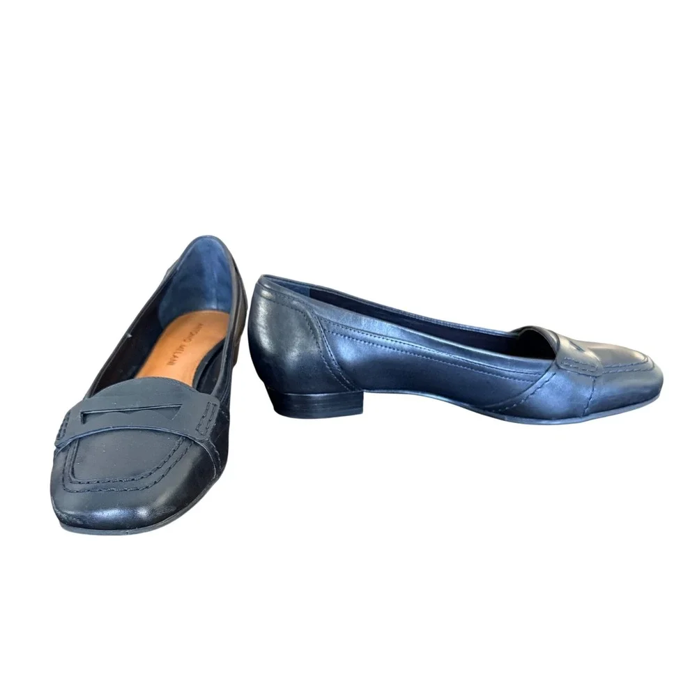 Antonio Melani Womens Black Leather Square Toe Penny Loafers Size 6.5M‎